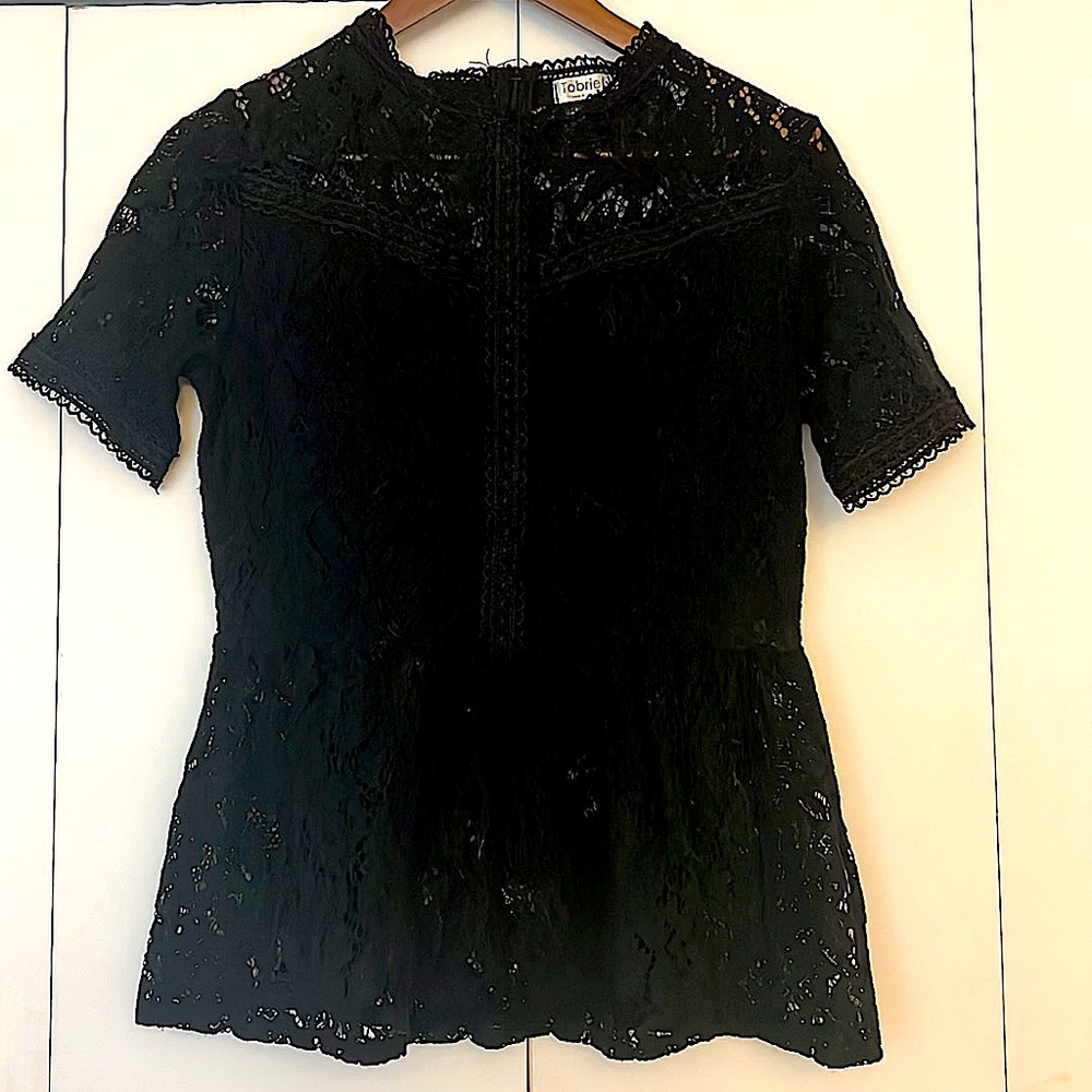 Black Short Sleeve Lace Blouse